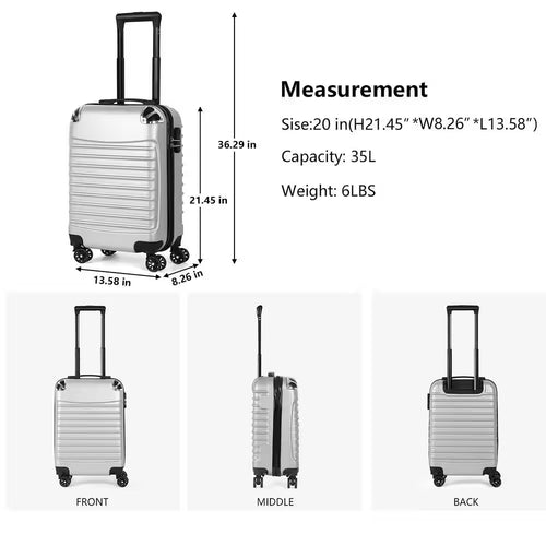 Carry on Luggage, 20" Hardside Suitcase ABS Spinner Luggage with Lock - Shell in Silver
