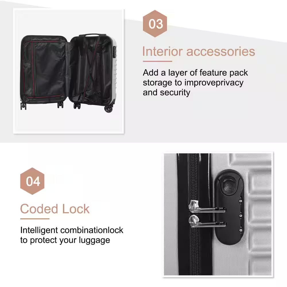 Carry on Luggage, 20" Hardside Suitcase ABS Spinner Luggage with Lock - Shell in Silver