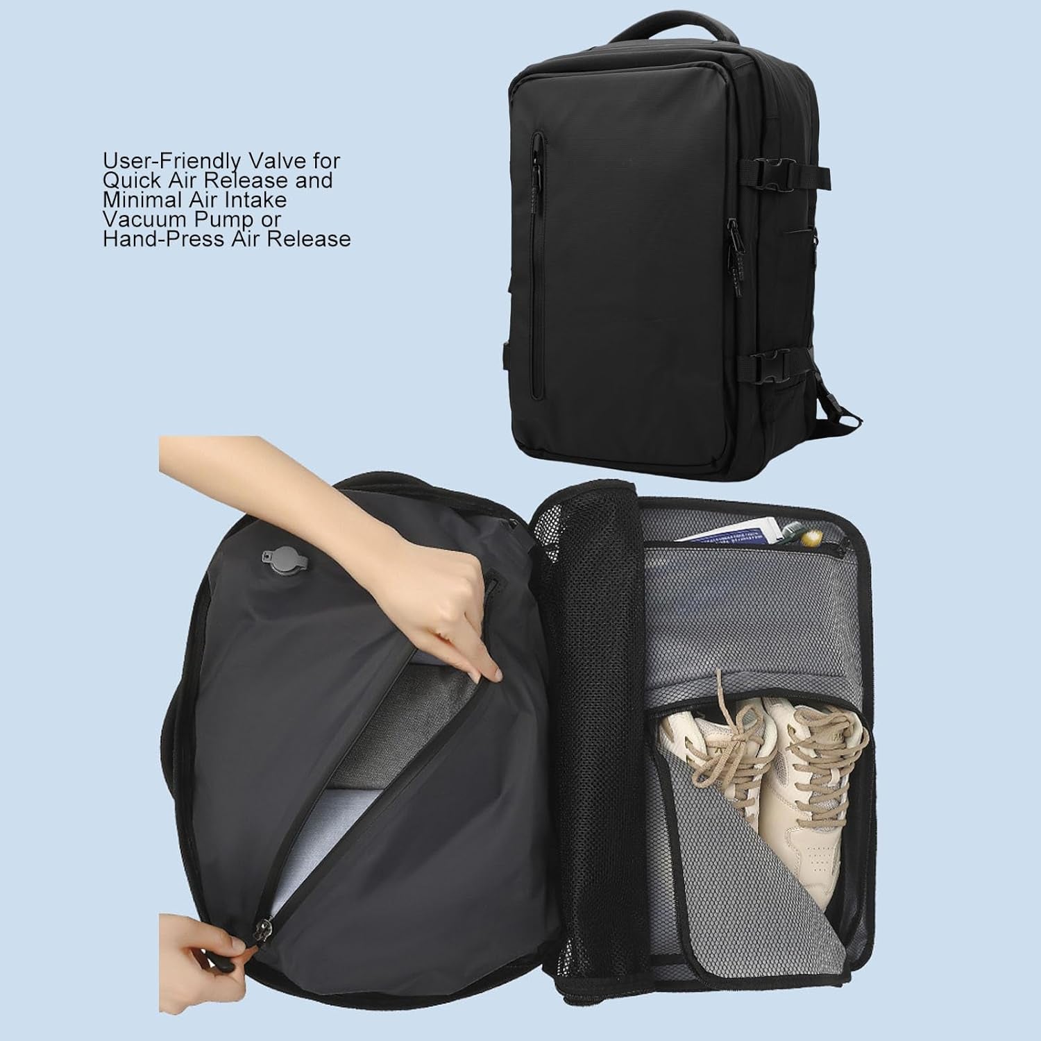 Expandable Vacuum Travel Backpack 56–75L with Pump – Dravion