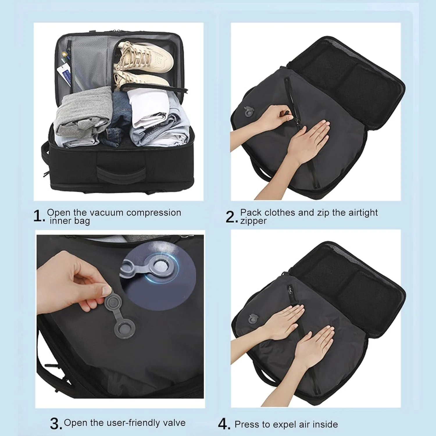 Expandable Vacuum Travel Backpack 56–75L with Pump – Dravion