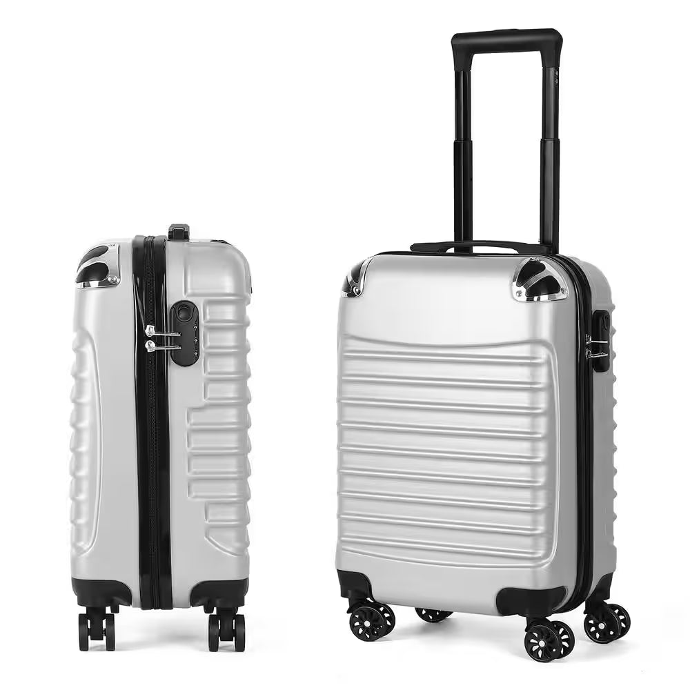 Carry on Luggage, 20" Hardside Suitcase ABS Spinner Luggage with Lock - Shell in Silver